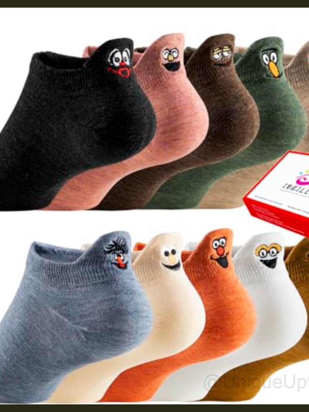 10 Pair Cotton Smile Face Ankle Socks Low Cut Women Girls Gift Box